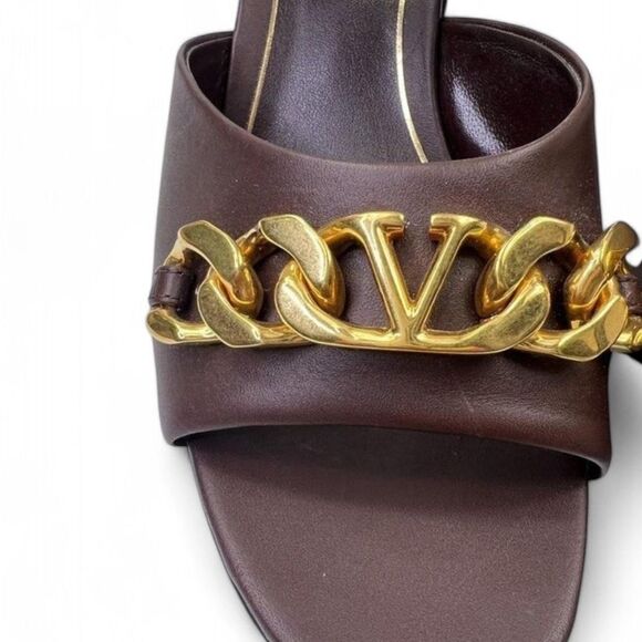 VALENTINO GARAVANI Brown Open Toe Gold VLogo Block Heel Sandals Size EU39 - Picture 6 of 16